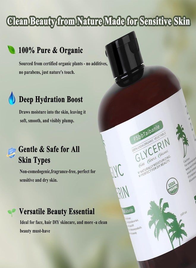 FSbbTaibanle Organic Vegetable Glycerin – USDA Organic Certified, 100% Pure, 16 fl oz – Natural Skin & Hair Moisturizer – Ideal for DIY Beauty, Soaps, Lotions & More – Non-GMO, Palm Oil Free - Image 2